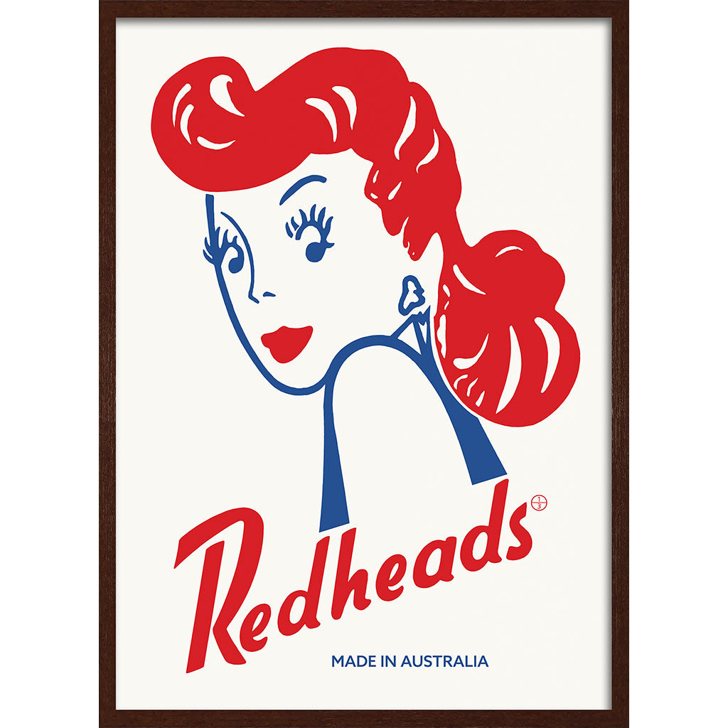 REDHEADS MATCHES 1947 | AUSTRALIA A3 | 297 x 420mm | 11.7 x 16.5 inches / Framed Print: Chocolate Oak Timber Print Art