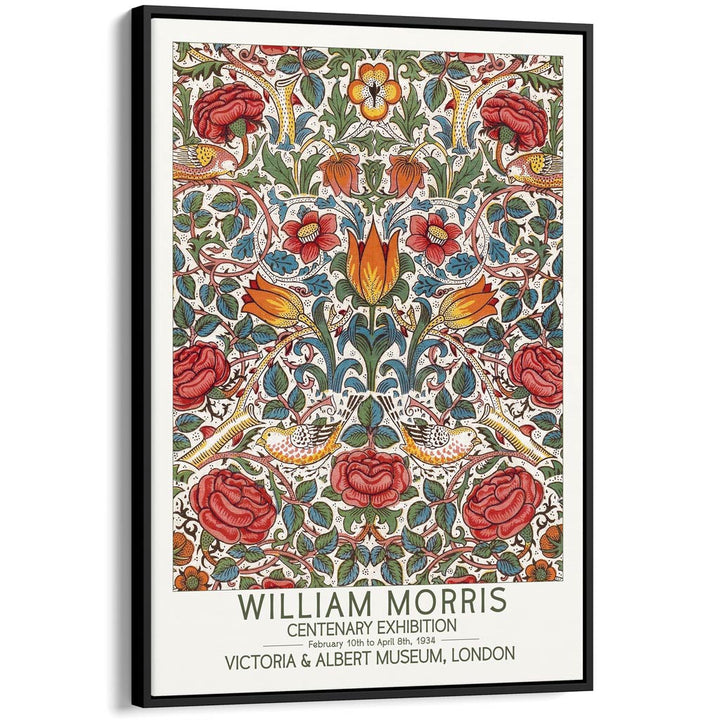 William Morris Roses | Great Britain A4 210 X 297Mm 8.3 11.7 Inches / Canvas Floating Frame: Black