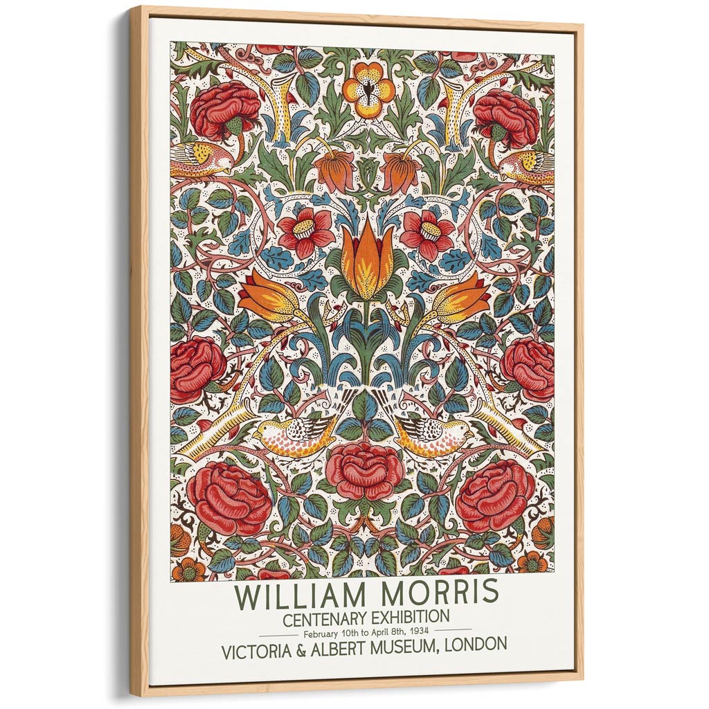 William Morris Roses | Great Britain A4 210 X 297Mm 8.3 11.7 Inches / Canvas Floating Frame: Natural