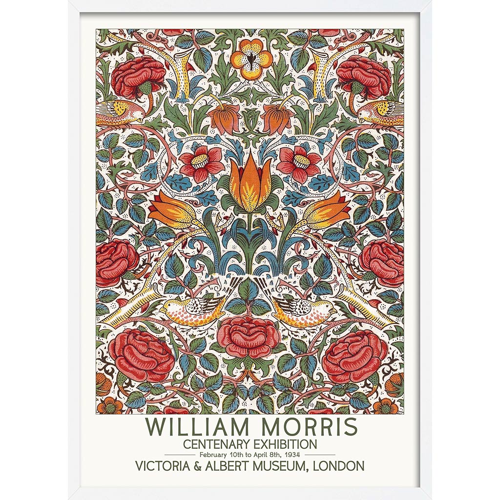 William Morris Roses | Great Britain A4 210 X 297Mm 8.3 11.7 Inches / Framed Print: White Timber