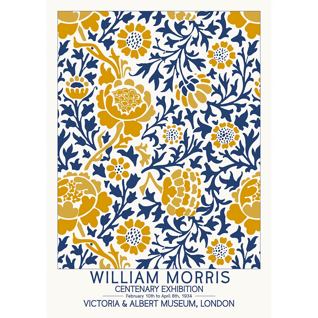William Morris Gold & Blue | Great Britain A4 210 X 297Mm 8.3 11.7 Inches / Unframed Print Art