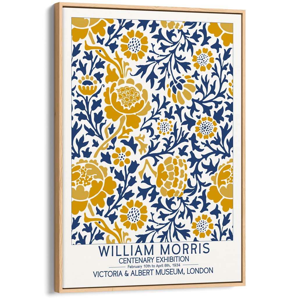 William Morris Gold & Blue | Great Britain A4 210 X 297Mm 8.3 11.7 Inches / Canvas Floating Frame: