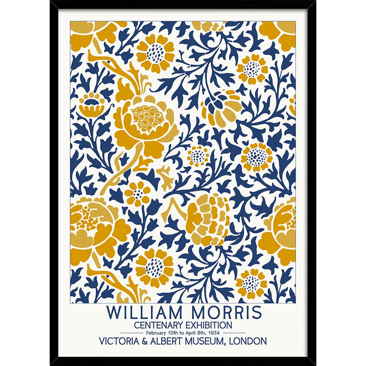 William Morris Gold & Blue | Great Britain A4 210 X 297Mm 8.3 11.7 Inches / Framed Print: Black