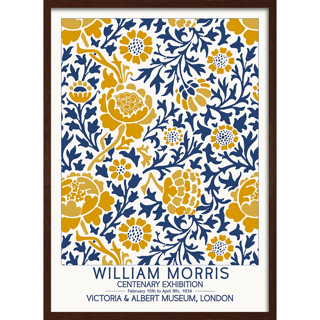 William Morris Gold & Blue | Great Britain A4 210 X 297Mm 8.3 11.7 Inches / Framed Print: Chocolate