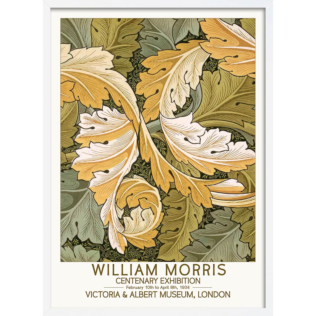 William Morris Acanthus | Great Britain A4 210 X 297Mm 8.3 11.7 Inches / Framed Print: White Timber