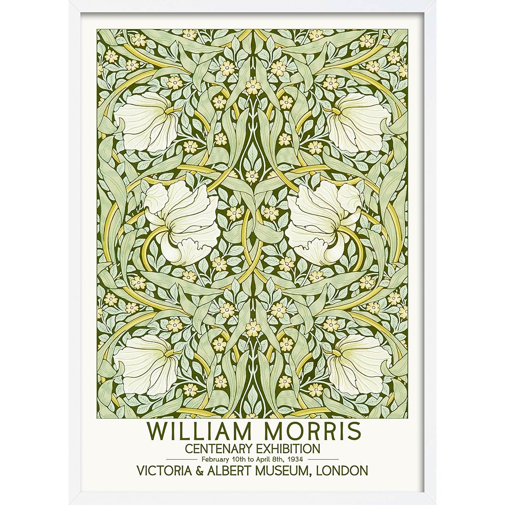 William Morris Pimpernel | Great Britain A4 210 X 297Mm 8.3 11.7 Inches / Framed Print: White Timber