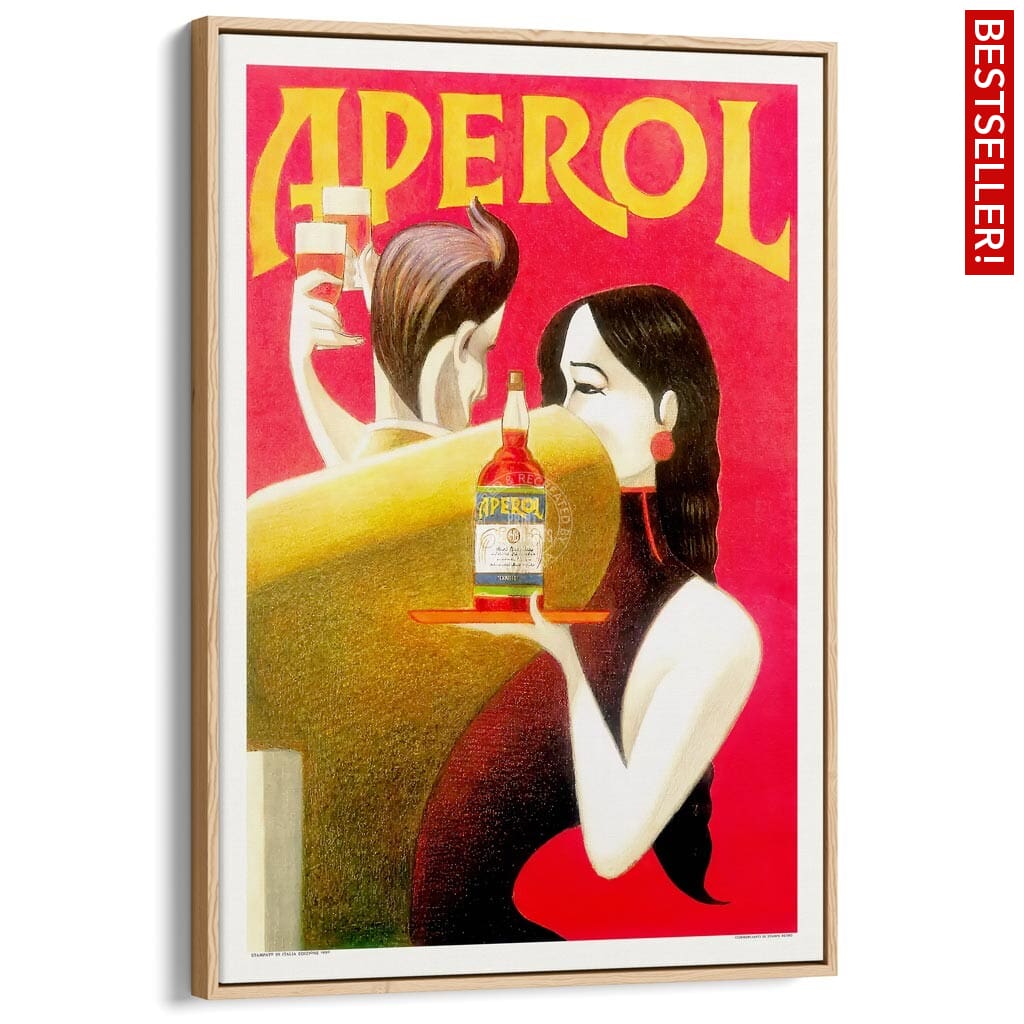 Aperol 1990 | Italy A4 210 X 297Mm 8.3 11.7 Inches / Canvas Floating Frame: Natural Oak Timber Print