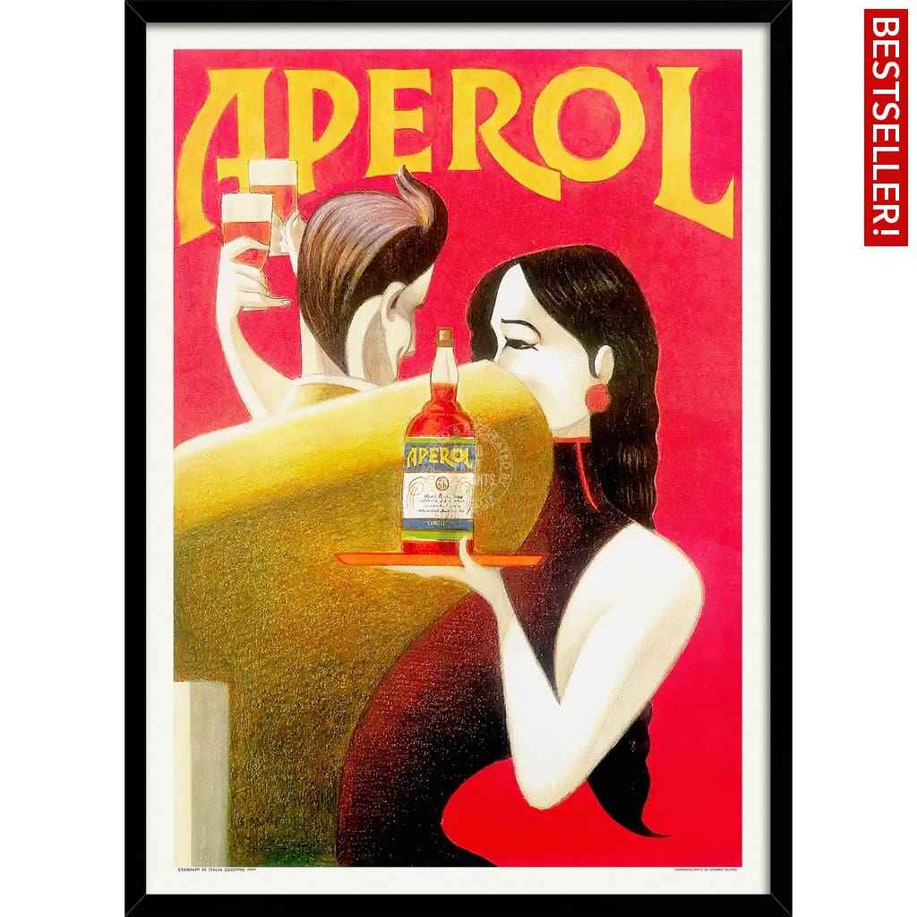 Aperol 1990 | Italy A4 210 X 297Mm 8.3 11.7 Inches / Framed Print: Black Timber Print Art