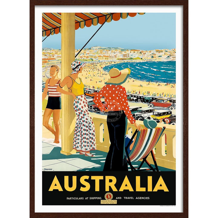 Australia Bondi Beach | A3 297 X 420Mm 11.7 16.5 Inches / Framed Print: Chocolate Oak Timber Print