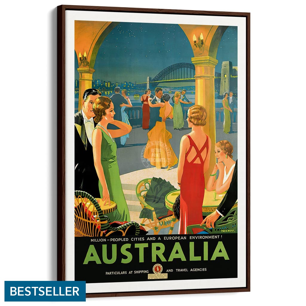 Australia By Trompf | A4 210 X 297Mm 8.3 11.7 Inches / Canvas Floating Frame: Chocolate Oak Timber