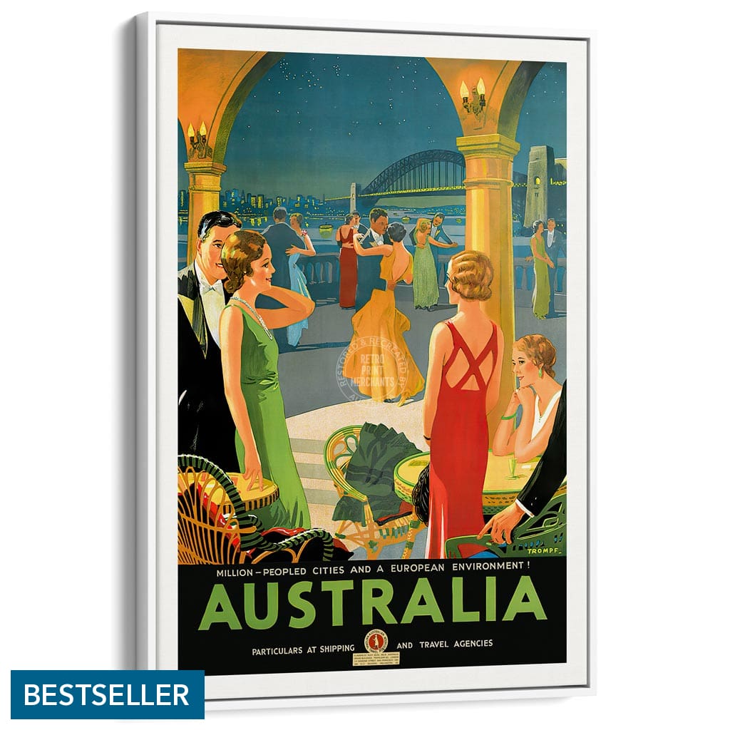 Australia By Trompf | A4 210 X 297Mm 8.3 11.7 Inches / Canvas Floating Frame: White Timber Print Art