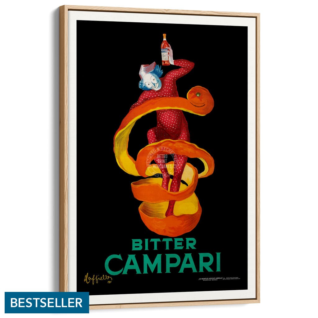 Bitter Campari | Italy A4 210 X 297Mm 8.3 11.7 Inches / Canvas Floating Frame: Natural Oak Timber