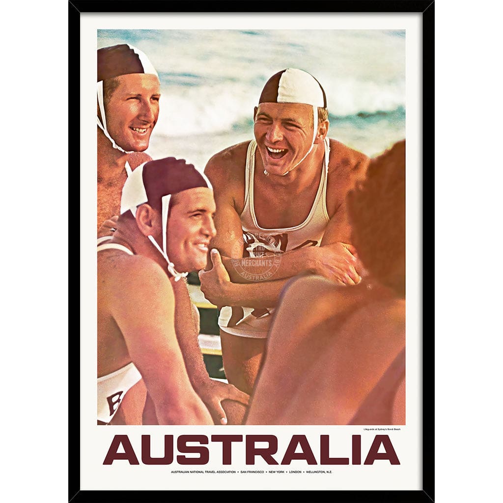 BONDI BEACH LIFEGUARDS 1960 | AUSTRALIA A3 | 297 x 420mm | 11.7 x 16.5 inches / Framed Print: Black Timber Print Art
