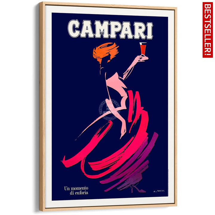 Campari Euphoria | Italy A4 210 X 297Mm 8.3 11.7 Inches / Canvas Floating Frame: Natural Oak Timber