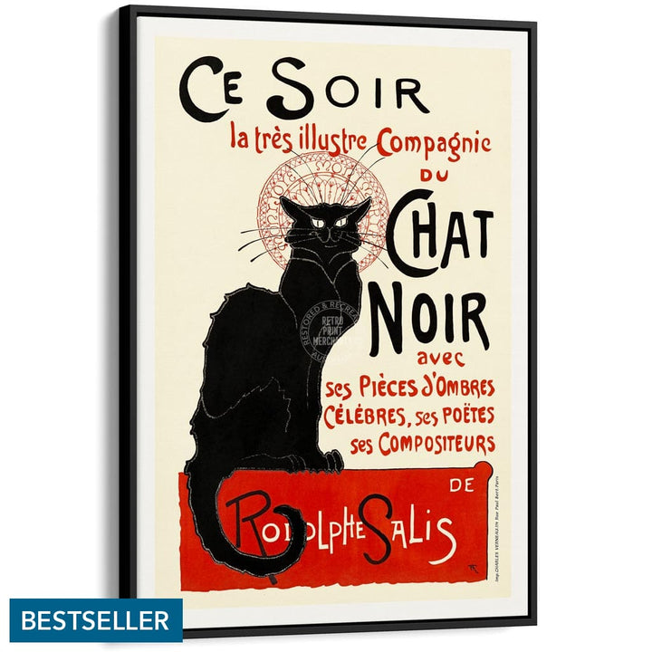 Chat Noir | France A4 210 X 297Mm 8.3 11.7 Inches / Canvas Floating Frame: Black Timber Print Art