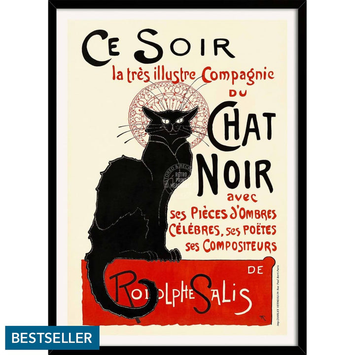 Chat Noir | France A4 210 X 297Mm 8.3 11.7 Inches / Framed Print: Black Timber Print Art
