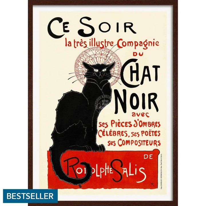Chat Noir | France A4 210 X 297Mm 8.3 11.7 Inches / Framed Print: Chocolate Oak Timber Print Art