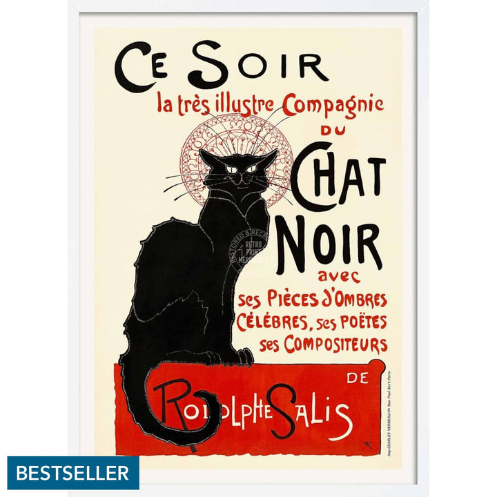 Chat Noir | France A4 210 X 297Mm 8.3 11.7 Inches / Framed Print: White Timber Print Art