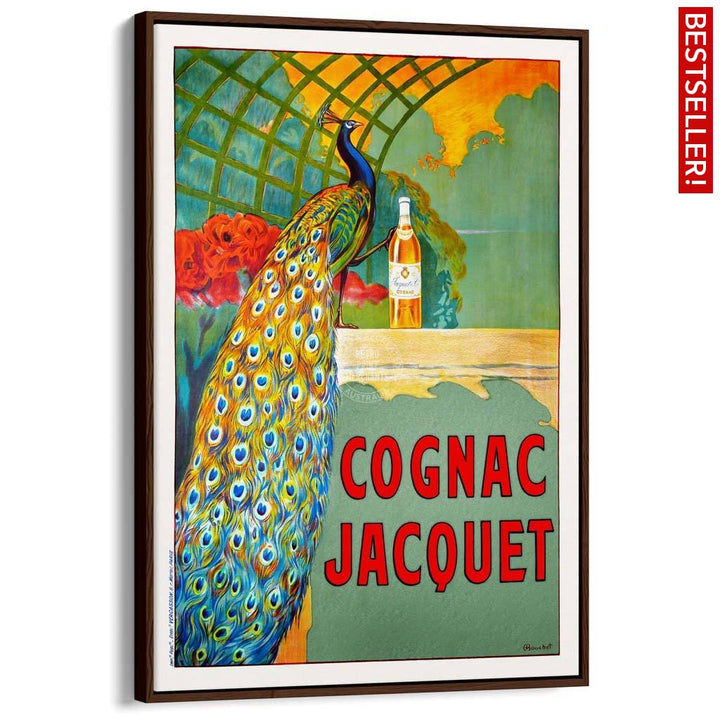 Cognac Jacquet Peacock | France A3 297 X 420Mm 11.7 16.5 Inches / Canvas Floating Frame - Dark Oak