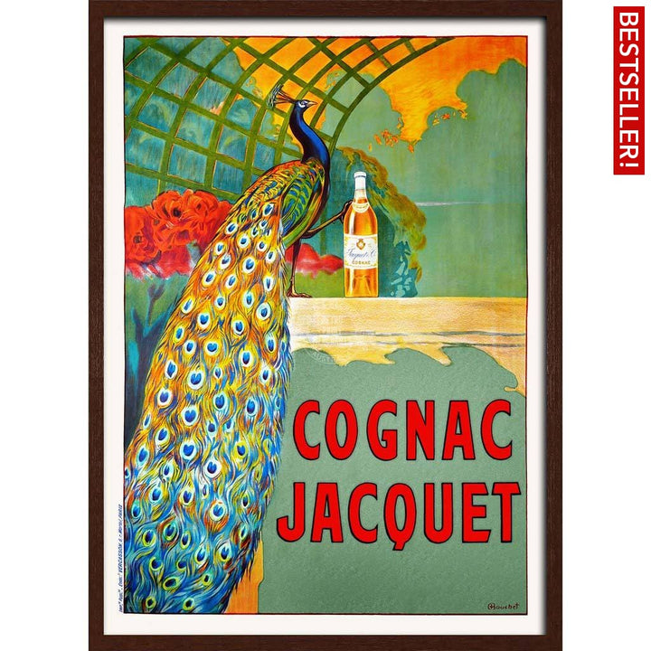 Cognac Jacquet Peacock | France A3 297 X 420Mm 11.7 16.5 Inches / Framed Print - Dark Oak Timber Art