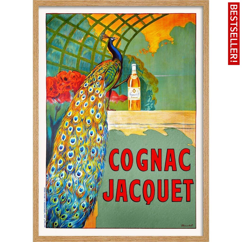 Cognac Jacquet Peacock | France A3 297 X 420Mm 11.7 16.5 Inches / Framed Print - Natural Oak Timber