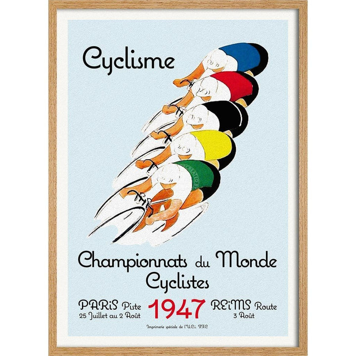 Cyclisme 1947 | France 422Mm X 295Mm 16.6 11.6 A3 / Natural Oak Print Art