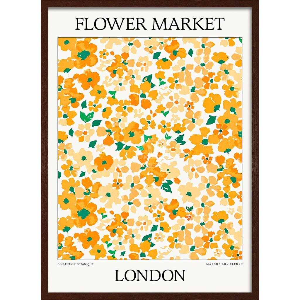 Flower Market | London Or Personalise It! A4 210 X 297Mm 8.3 11.7 Inches / Framed Print: Chocolate