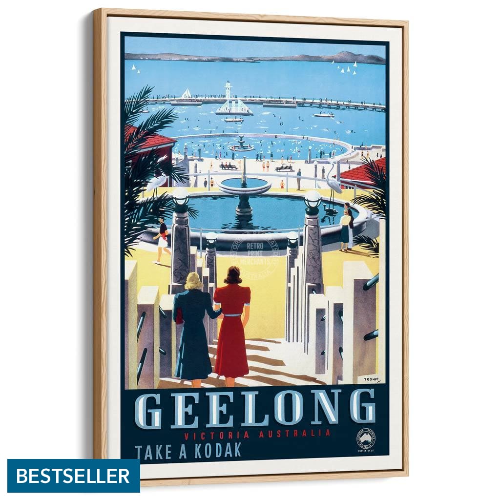Geelong | Australia A3 297 X 420Mm 11.7 16.5 Inches / Canvas Floating Frame - Natural Oak Timber