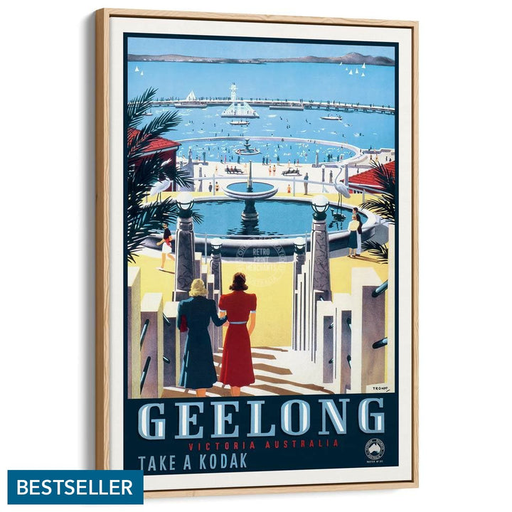 Geelong | Australia A3 297 X 420Mm 11.7 16.5 Inches / Canvas Floating Frame - Natural Oak Timber