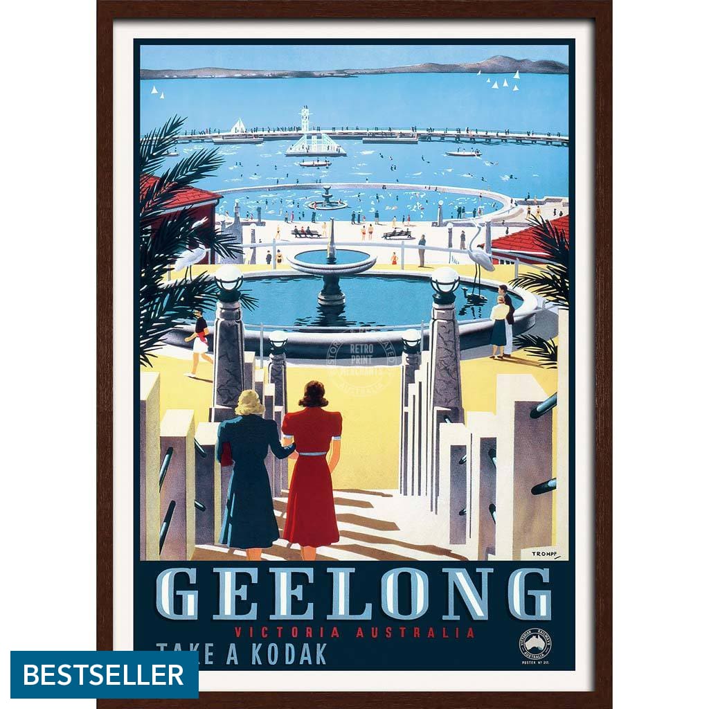 Geelong | Australia A3 297 X 420Mm 11.7 16.5 Inches / Framed Print - Dark Oak Timber Art