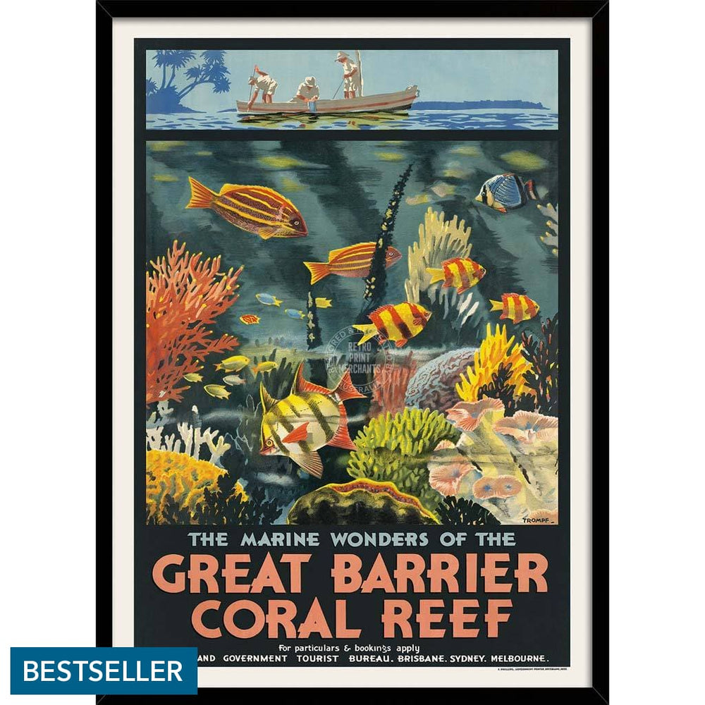 Great Barrier Coral Reef | Australia 422Mm X 295Mm 16.6 11.6 A3 / Black Print Art