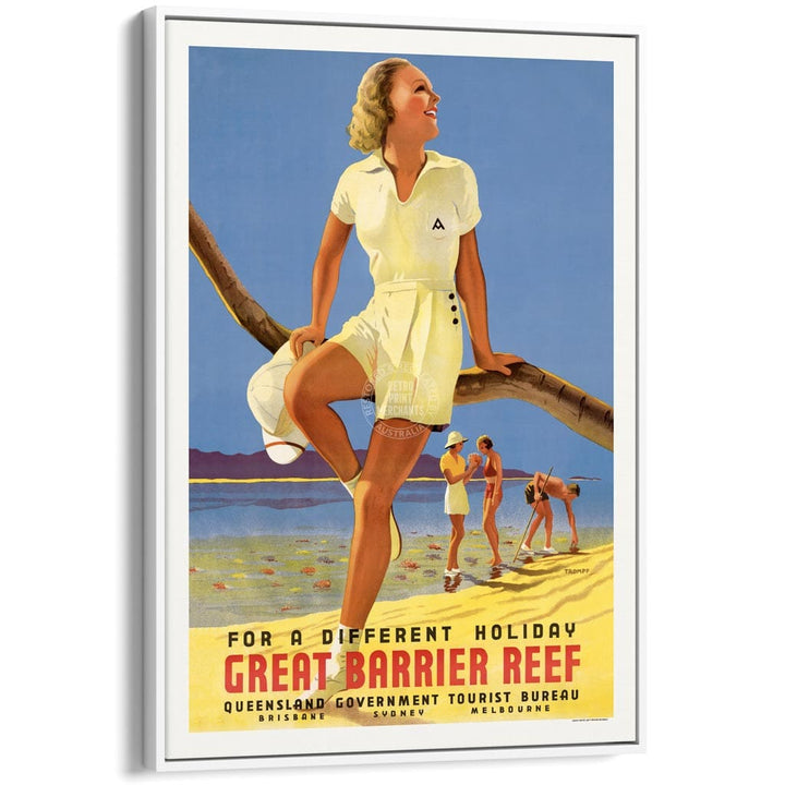 GREAT BARRIER REEF HOLIDAY | AUSTRALIA A3 | 297 x 420mm | 11.7 x 16.5 inches / Canvas Floating Frame: White Timber