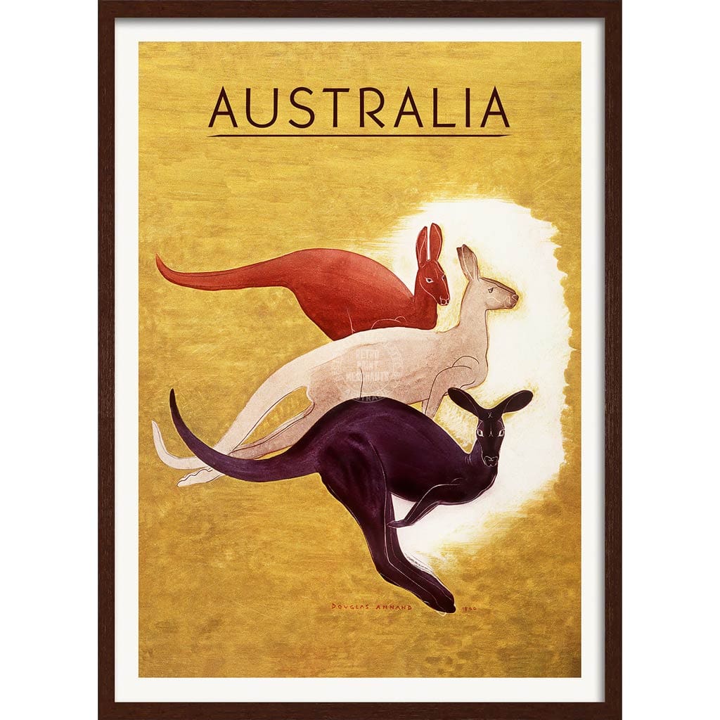 Kangaroos 1940 | Australia A3 297 X 420Mm 11.7 16.5 Inches / Framed Print - Dark Oak Timber Art