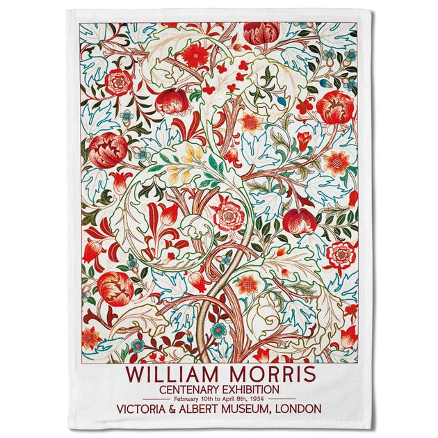 Linen Tea Towel William Morris Flowers Retro Print Merchants