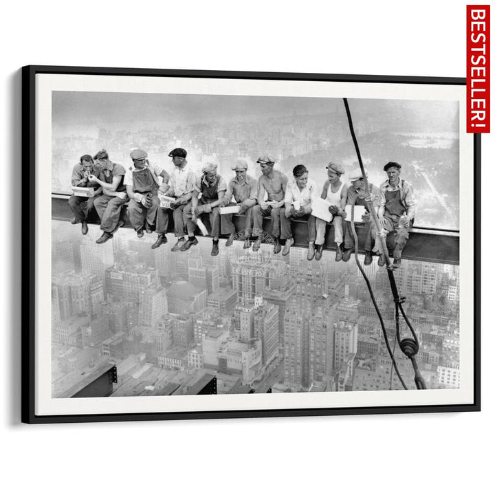 Lunch Atop A Skyscraper | Usa A3 297 X 420Mm 11.7 16.5 Inches / Canvas Floating Frame - Black Timber