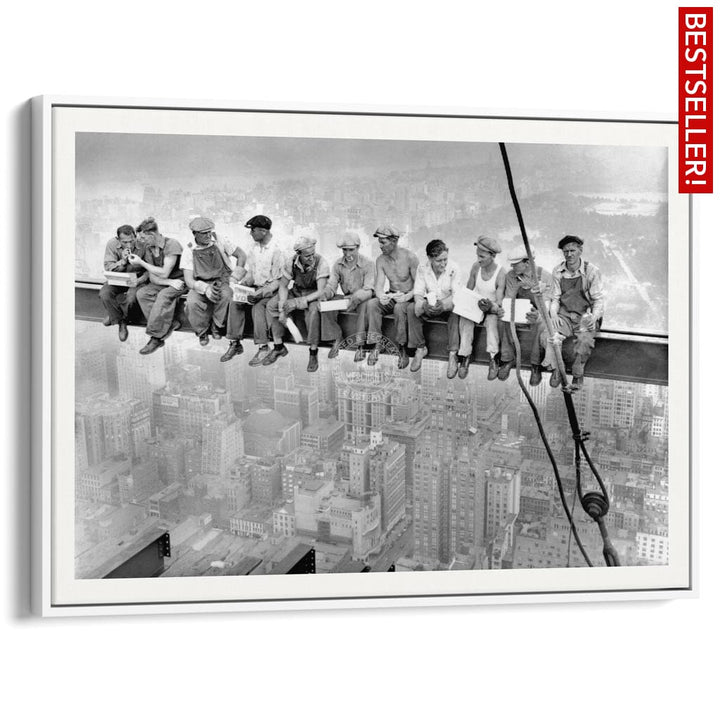 Lunch Atop A Skyscraper | Usa A3 297 X 420Mm 11.7 16.5 Inches / Canvas Floating Frame - White Timber