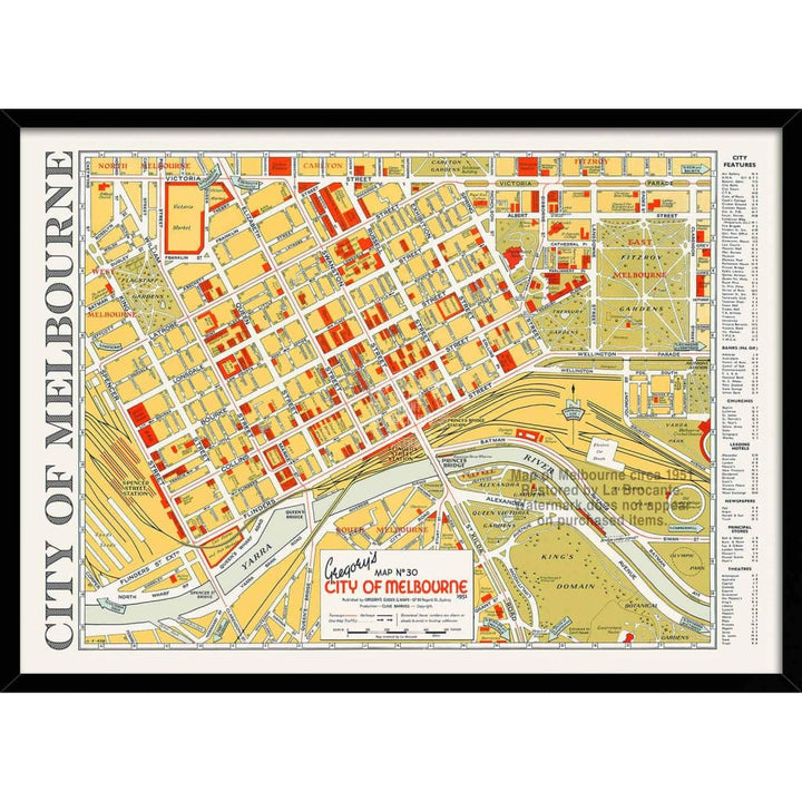 Map Of Melbourne 1951 | Australia 422Mm X 295Mm 16.6 11.6 A3 / Black Print Art