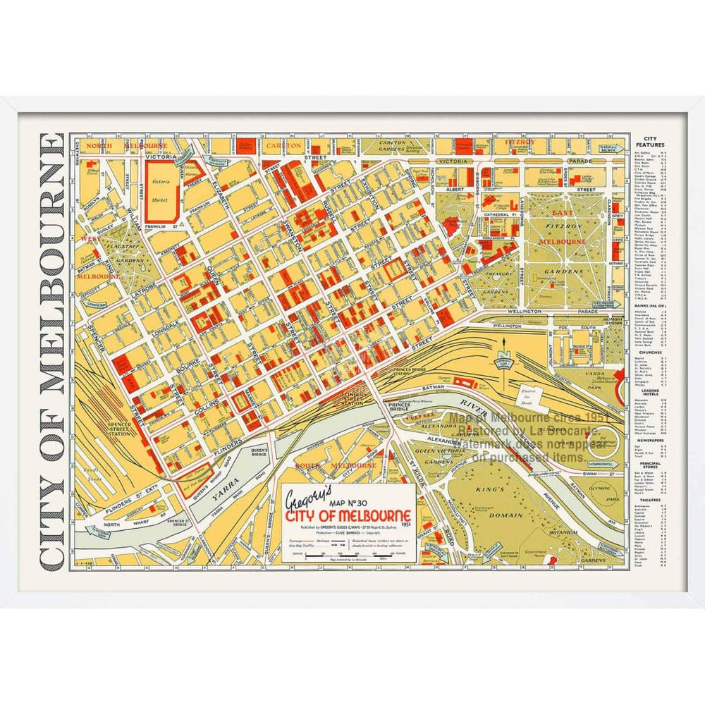 Map Of Melbourne 1951 | Australia 422Mm X 295Mm 16.6 11.6 A3 / White Print Art