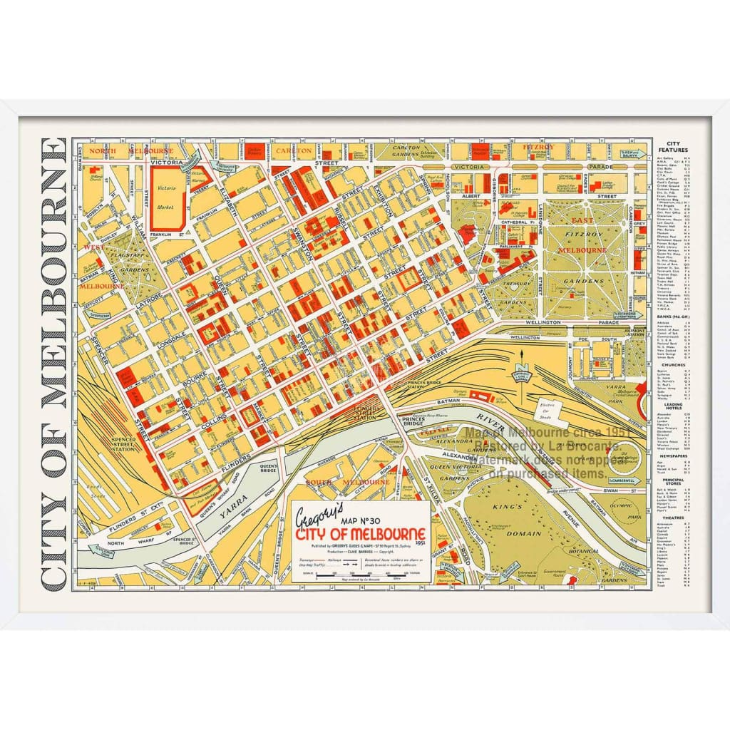 Map Of Melbourne 1951 | Australia 422Mm X 295Mm 16.6 11.6 A3 / White Print Art