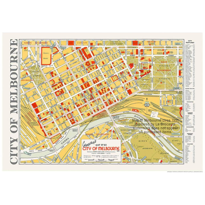 Map Of Melbourne 1951 | Australia 422Mm X 295Mm 16.6 11.6 A3 / Unframed Print Art