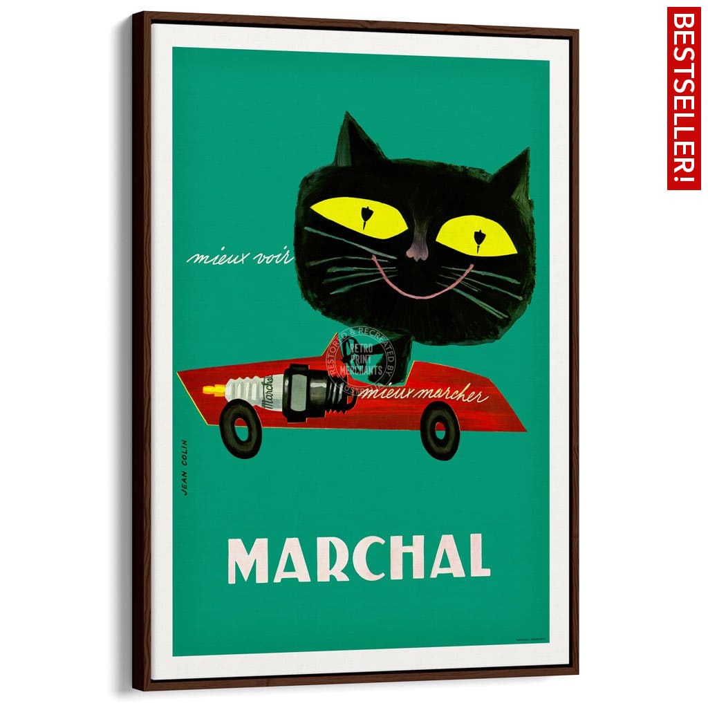 Marchal Cat | France A3 297 X 420Mm 11.7 16.5 Inches / Canvas Floating Frame - Dark Oak Timber Print