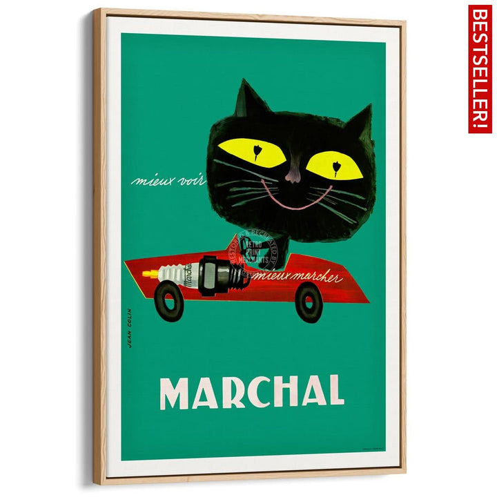 Marchal Cat | France A3 297 X 420Mm 11.7 16.5 Inches / Canvas Floating Frame - Natural Oak Timber