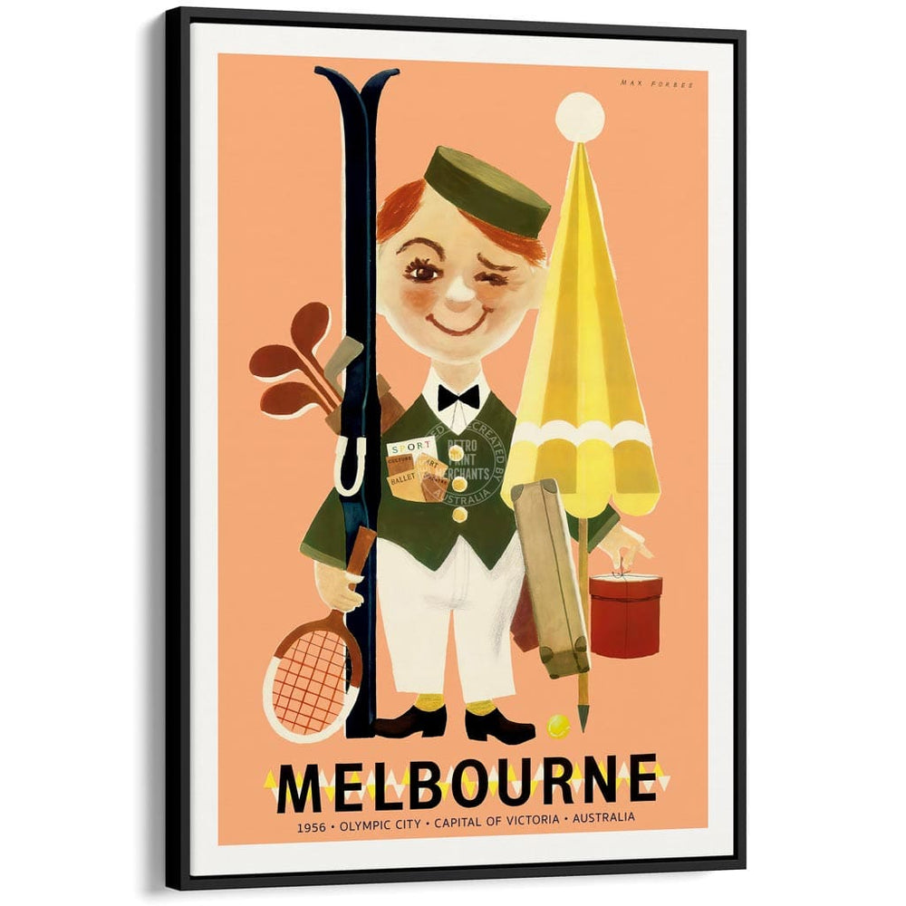 Melbourne 1956 Olympics | Australia A4 210 X 297Mm 8.3 11.7 Inches / Canvas Floating Frame: Black