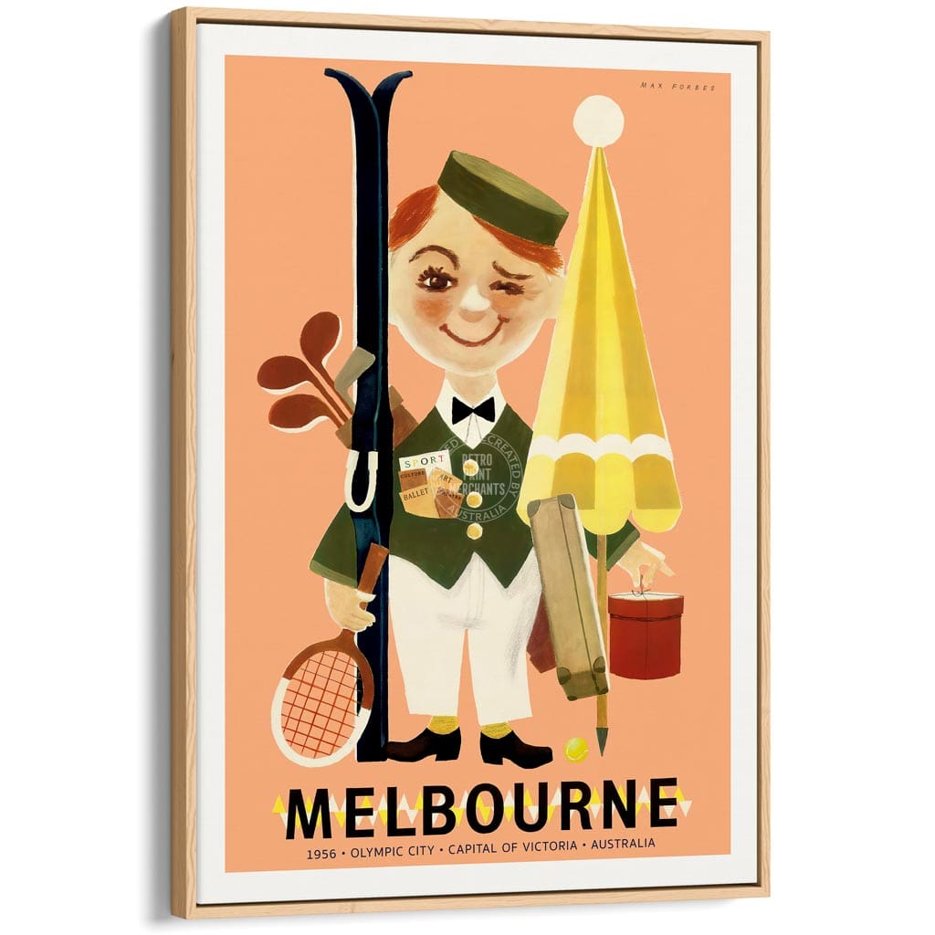 Melbourne 1956 Olympics | Australia A4 210 X 297Mm 8.3 11.7 Inches / Canvas Floating Frame: Natural