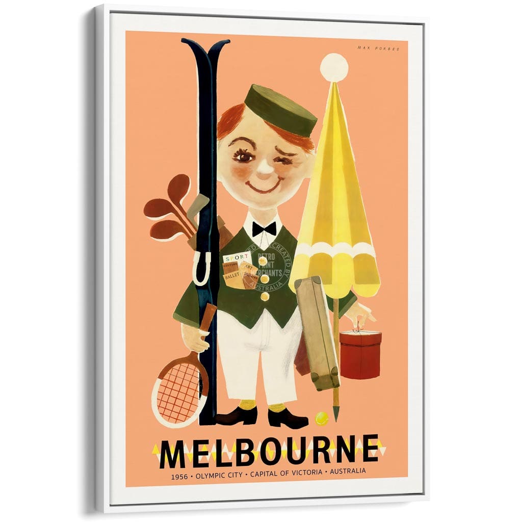 Melbourne 1956 Olympics | Australia A4 210 X 297Mm 8.3 11.7 Inches / Canvas Floating Frame: White