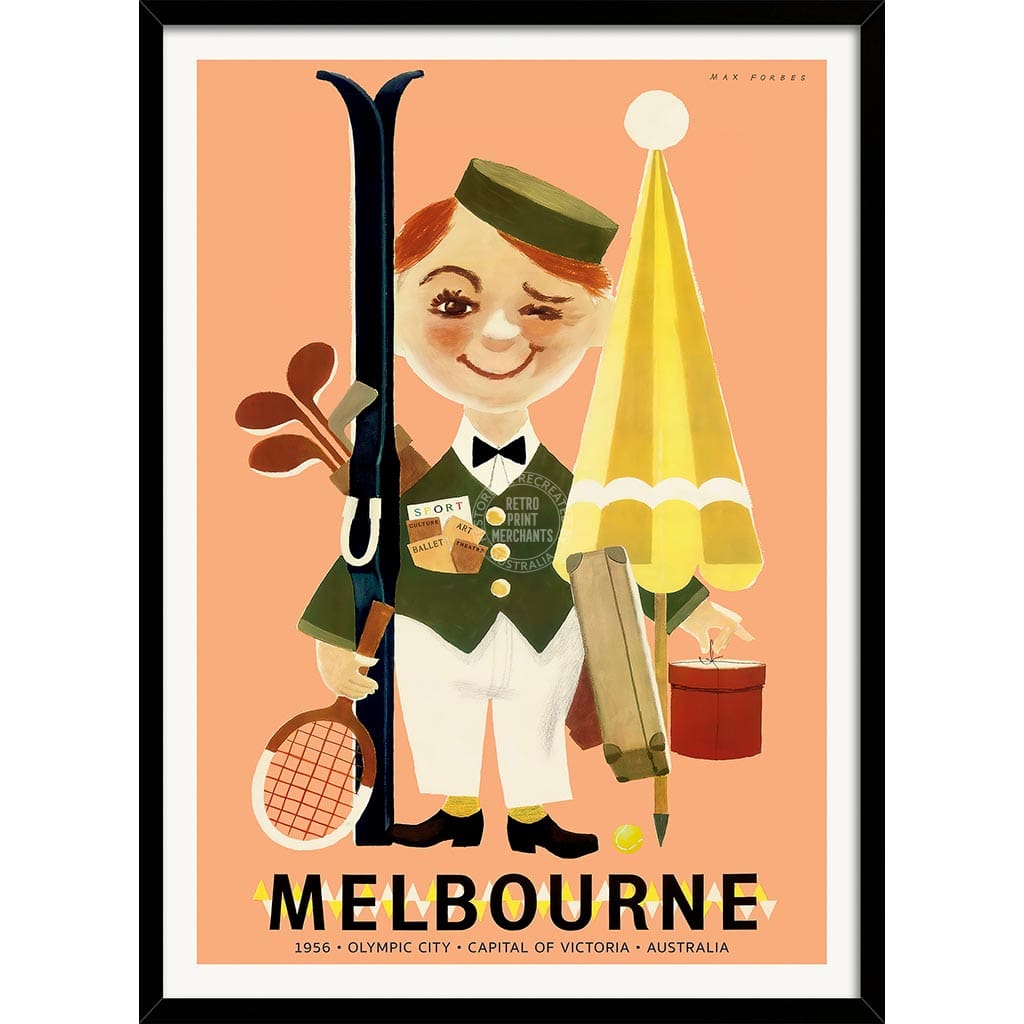 Melbourne 1956 Olympics | Australia A4 210 X 297Mm 8.3 11.7 Inches / Framed Print: Black Timber