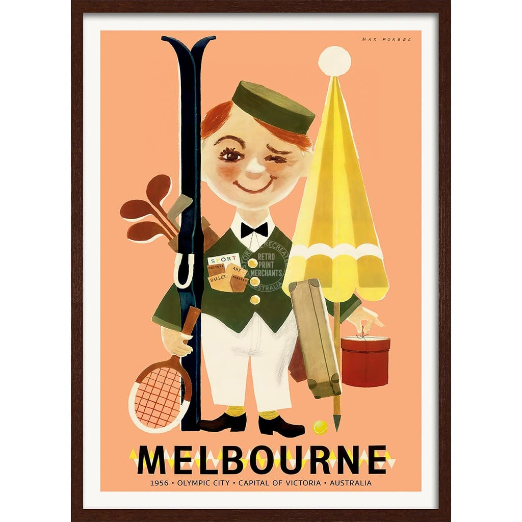 Melbourne 1956 Olympics | Australia A4 210 X 297Mm 8.3 11.7 Inches / Framed Print: Chocolate Oak