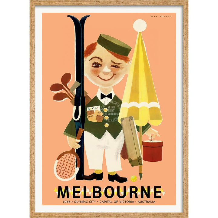 Melbourne 1956 Olympics | Australia A4 210 X 297Mm 8.3 11.7 Inches / Framed Print: Natural Oak