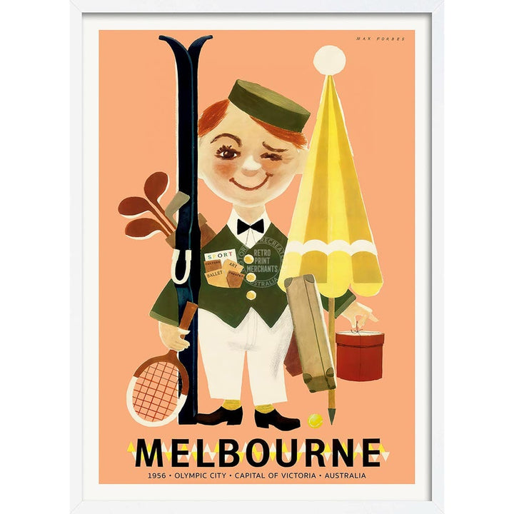 Melbourne 1956 Olympics | Australia A4 210 X 297Mm 8.3 11.7 Inches / Framed Print: White Timber