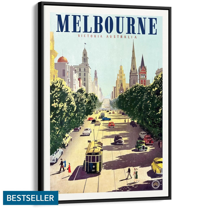 MELBOURNE COLLINS STREET | AUSTRALIA A3 | 297 x 420mm | 11.7 x 16.5 inches / Canvas Floating Frame: Black Timber Print